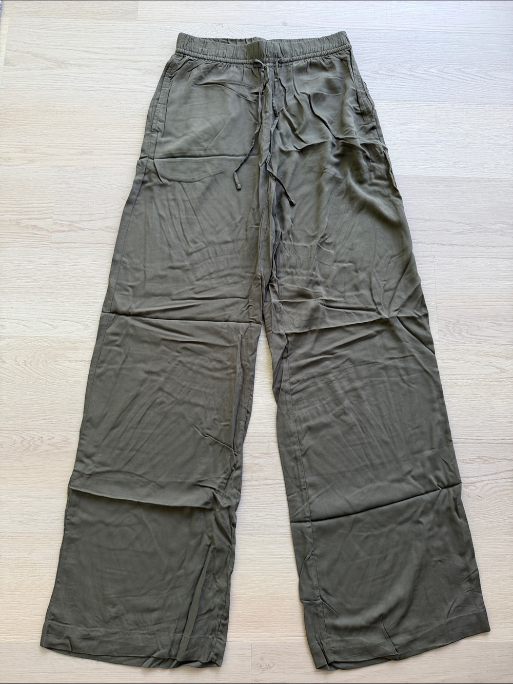 NWOT H&M Olive Green Wide-Leg Straight Drawstring Pants Size XS